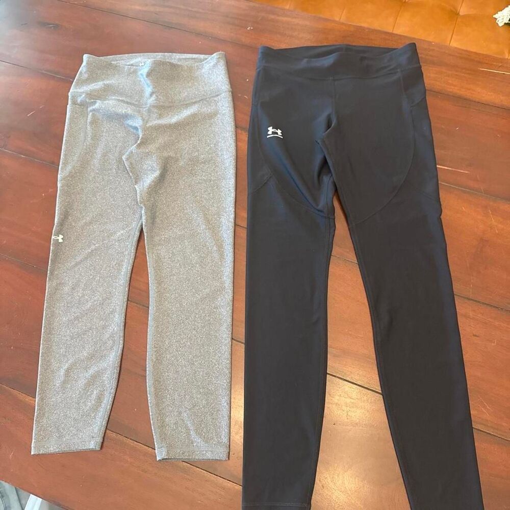 Under Armour Womens 2 Pack Athletic Workout Leggings Set Black Grey Size Medium